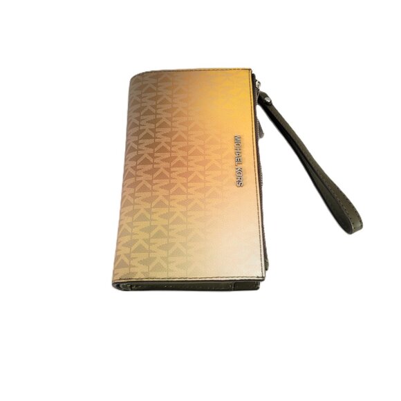 Michael Kors Jet Set Travel Large Double Zip Wristlet Clutch MK Ombre Olive Mult - Picture 5 of 7